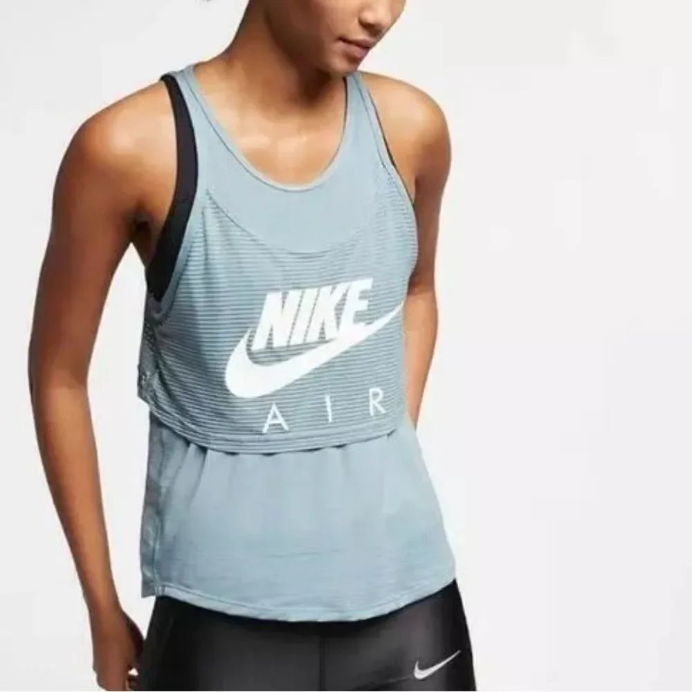 NIKE Women Air Graphic GX Running Tank Light Blue White Medium